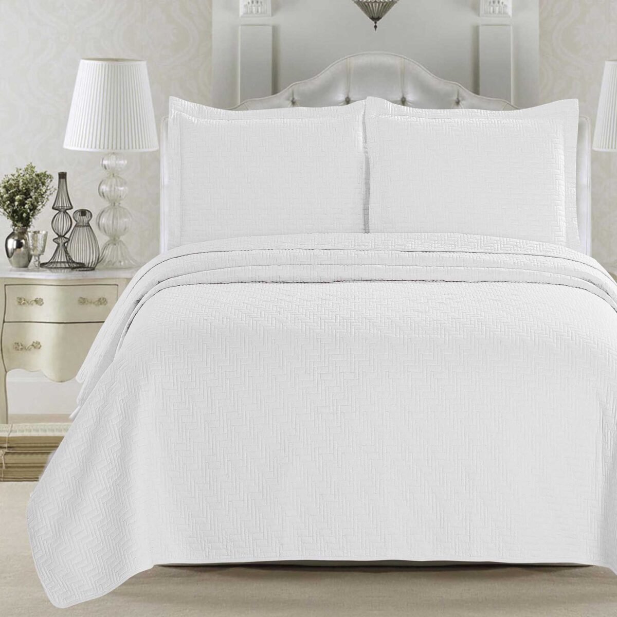 3-Piece Herringbone Stitched Quilt - Louise Collection - Image 1