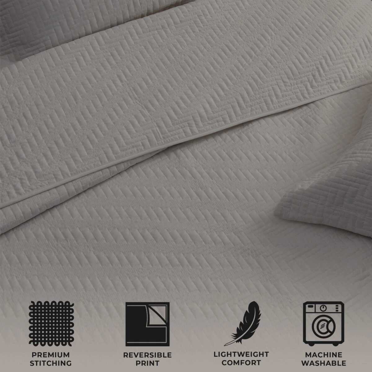3-Piece Herringbone Stitched Quilt - Louise Collection - Image 8