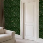 Luxury Green Leaf Pattern Wallpaper with Golden Accents - Image 3