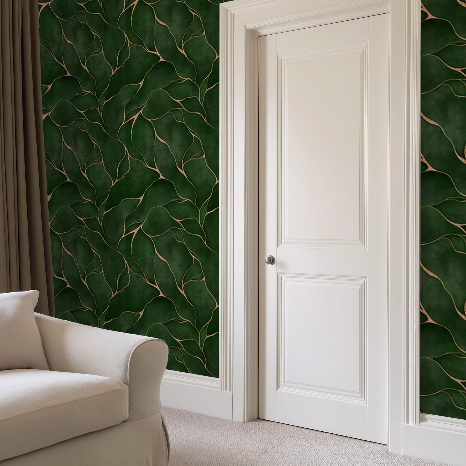 Luxury Green Leaf Pattern Wallpaper with Golden Accents - Image 3
