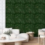 Luxury Green Leaf Pattern Wallpaper with Golden Accents - Image 6
