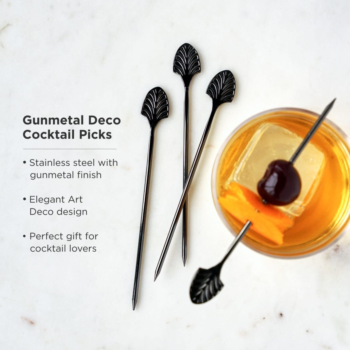 Art Deco Cocktail Picks in Gunmetal Set of 4 - Image 2