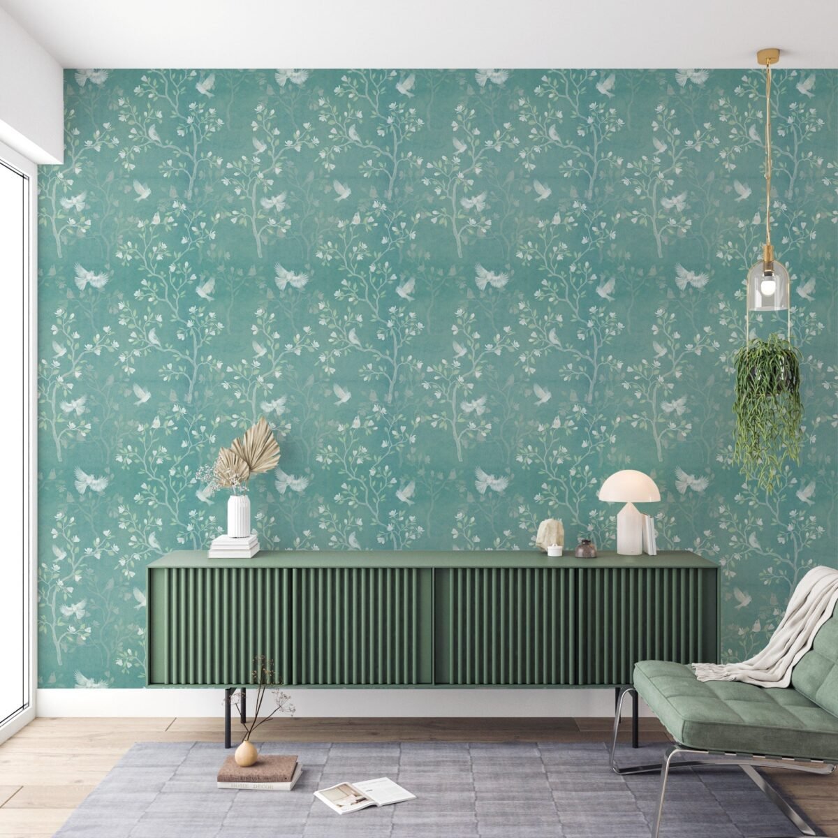 Chinoiserie Magnolia Bird Wallpaper Peel and Stick - Image 1