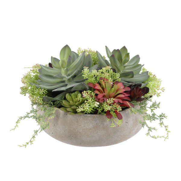 Luxury Lifelike Round Artificial Succulent Arrangement in Modern Natural Planter