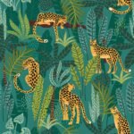 Tropical Leopard Jungle Wallpaper - Bold Leaves & Leopard Print on Green Background - Image 2