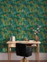 Tropical Leopard Jungle Wallpaper - Bold Leaves & Leopard Print on Green Background - Image 4