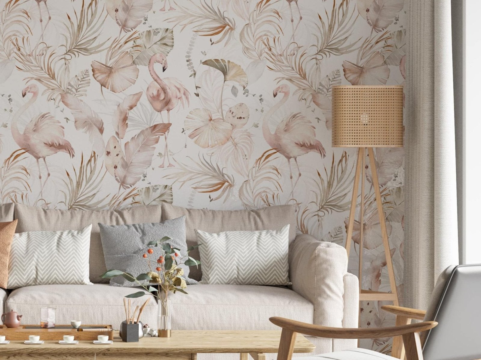 Watercolor Boho Pink Flamingo Wallpaper | Tropical Leaves Background - Image 7