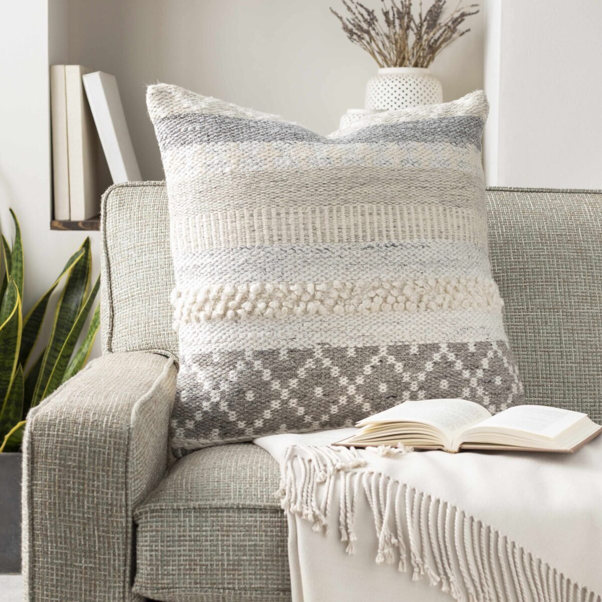 Truckee Neutral Textured Wool Throw Pillow - Image 2