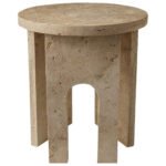 Troia Light Travertine Round End/Side Table U Shape Legs Unfilled, Honed (D)18" (H)20" - Image 2