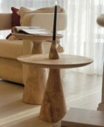 Troia Light Travertine Round End/Side Table Conic Shape Leg Honed (D)18" (H)22" - Image 4
