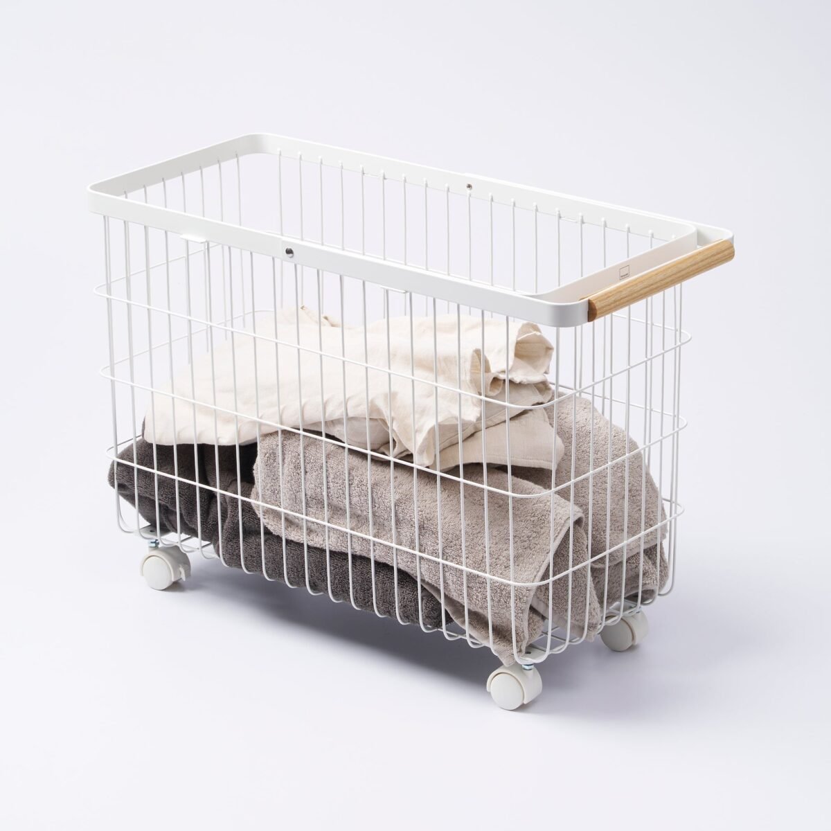 Rolling Wire Basket (15" H)  - Steel + Wood - Image 1