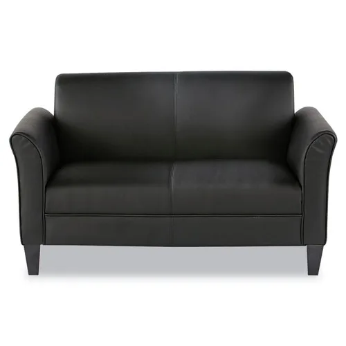 A1458cbddcf6445ca9af83931ee7caee3J.webp Goldoma reception loveseat in black PU leather with two cushions and pyramid legs
