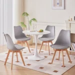 A Set of 6 Nordic Medieval Dining Chairs PU Padded Seat Beech Wood Legs Desk Chairs for Dining Room Bedroom Balcony Restaurant - Image 24
