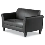 Goldoma reception loveseat in black PU leather with two cushions and pyramid legs