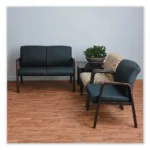 Alera ALERL2219M WL Series Reception Loveseat 44.88 In. X 26.13 In. X 33 In. Black PU Leather on Wooden Frame for Home Office - Image 6