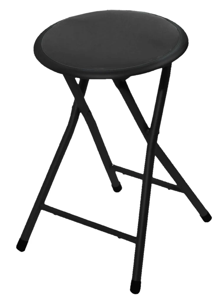Folding Bar Stool with PVC Seat - Compact White Metal Stool for Dining and Storage
