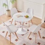 A Set of 6 Nordic Medieval Dining Chairs PU Padded Seat Beech Wood Legs Desk Chairs for Dining Room Bedroom Balcony Restaurant - Image 5