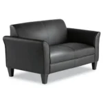 Goldoma reception loveseat in black PU leather with two cushions and pyramid legs