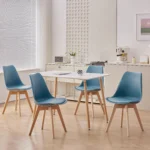 A Set of 6 Nordic Medieval Dining Chairs PU Padded Seat Beech Wood Legs Desk Chairs for Dining Room Bedroom Balcony Restaurant - Image 27
