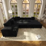 110.2" L-Shaped Sectional Sofa Set Removable Ottoman Convertible Sleeper Modern Design USB/Charging/Cup Holders Plush Corduroy - Image 4