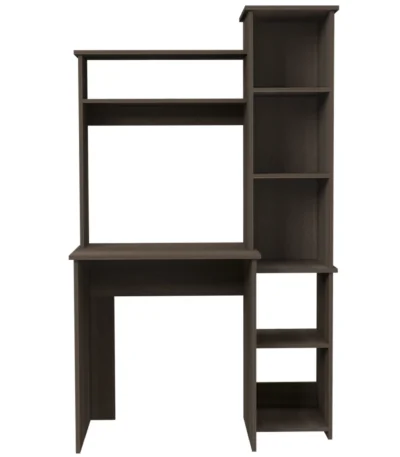 Gray solid wood computer desk for home office with storage shelves and 40-inch tabletop