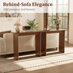 Goldoma solid wood walnut console table – slim mid-century entryway table with rubberwood in a modern living room setting.