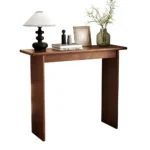Goldoma solid wood walnut console table – slim mid-century entryway table with rubberwood in a modern living room setting.