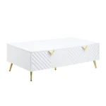 White coffee table with drawers and tempered glass top