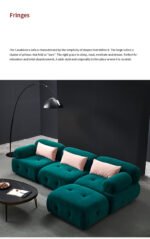 Goldoma L-shaped velvet sleeper sofa in modern living room with chaise and pull-out bed
