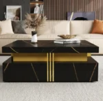 White marble coffee table with 4 drawers and nesting design in modern living room