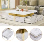 White marble coffee table with 4 drawers and nesting design in modern living room
