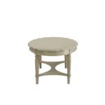 Antiqued white oval coffee table - 50-inch solid wood distressed finish coffee table with scalloped edge