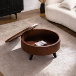 Goldoma rustic farmhouse wood coffee table with hidden storage compartment in brown finish