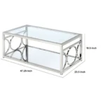 Modern coffee table with tempered glass top and steel frame in a living room