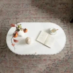 Modern oval fluted storage coffee table with lift-off lid in cream white MDF