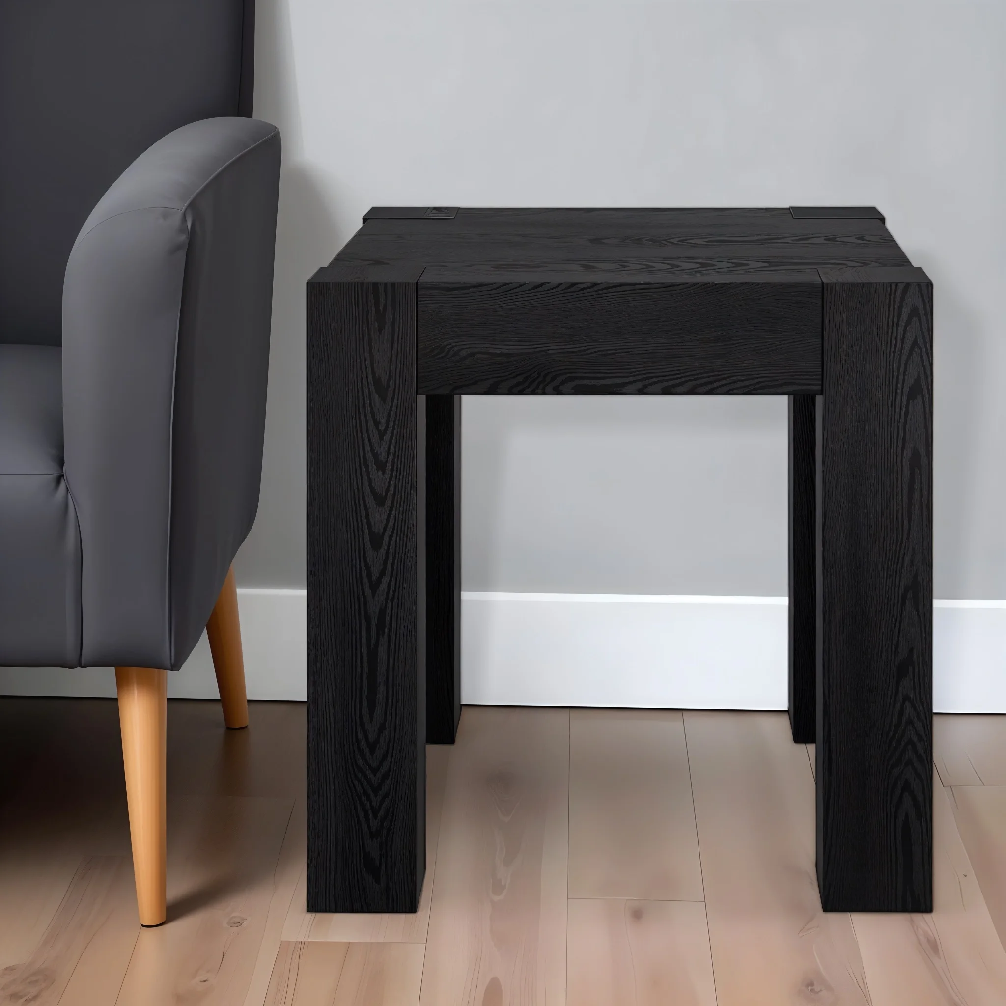 H0379788b0a71486c9e05decb92bbc5b6c.webp Black square end table with drawer by Goldoma, compact wood side table with storage