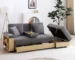 Goldoma 2-Seat Convertible Reclining Sleeper Sofa with Storage, L-Shape Sectional Couch Bed, Modern Linen