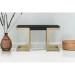 Goldoma 52-inch black and gold glass pedestal console table in a modern living room setting