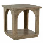 24" HMS Brown Distressed Solid Wood Square Floor Shelf End Table for Living Room Furniture - Image 2