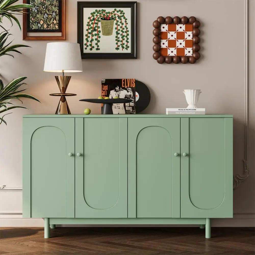 H04b388b77d0a4baf90e6c3263943b252X.webp Goldoma 4-Door Intaglio Storage Cabinet in mint green with pine legs – stylish storage cabinet for living room