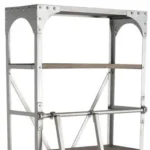 HMS 32" Light Brown Solid Wood Five-Tier Library Bookcase with Two Drawers Nickel Metal Accents - Image 4