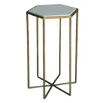 Goldoma 24 inch brass and white iron round end table in living room