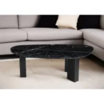 Black marble coffee table 54 inch free form Goldoma with genuine marble top and black wood frame