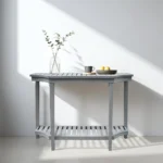 Goldoma farmhouse console table in gray blue with lower shelf in living room