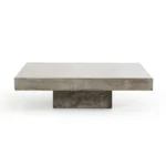 Goldoma 43-inch concrete square coffee table with gray top and dark gray base in a modern living room setting