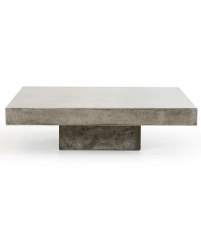 Goldoma 43-inch concrete square coffee table with gray top and dark gray base in a modern living room setting