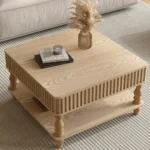 31.5 Inch Square Fluted Lift-Top Modern Decorative Coffee Table Hidden Open Storage Hydraulic Raising Mechanism for Living Room - Image 5
