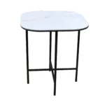 Goldoma 22-inch ceramic end table with white glossy top and black metal base, square shape, perfect for modern living room decor