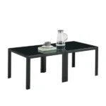 Goldoma nesting coffee table set with tempered glass top and black oak frame in modern living room