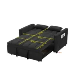 Goldoma convertible futon sofa bed in black velour with pullout bed and storage pockets
